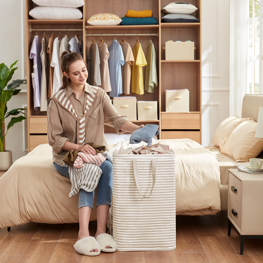 80L Large Laundry Baskets, Laundry Hampers Bags, 2 Pack, Beige
