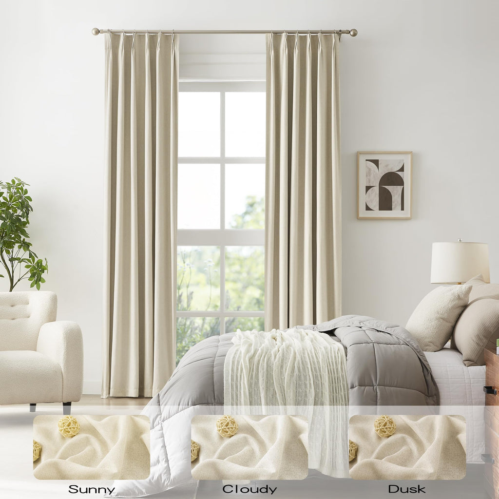 Exra Long Blackout Curtains for Large Window 144 Inch 12ft, Back Tab Pleated Drapes with Hooks, Farmhouse Curtains 2