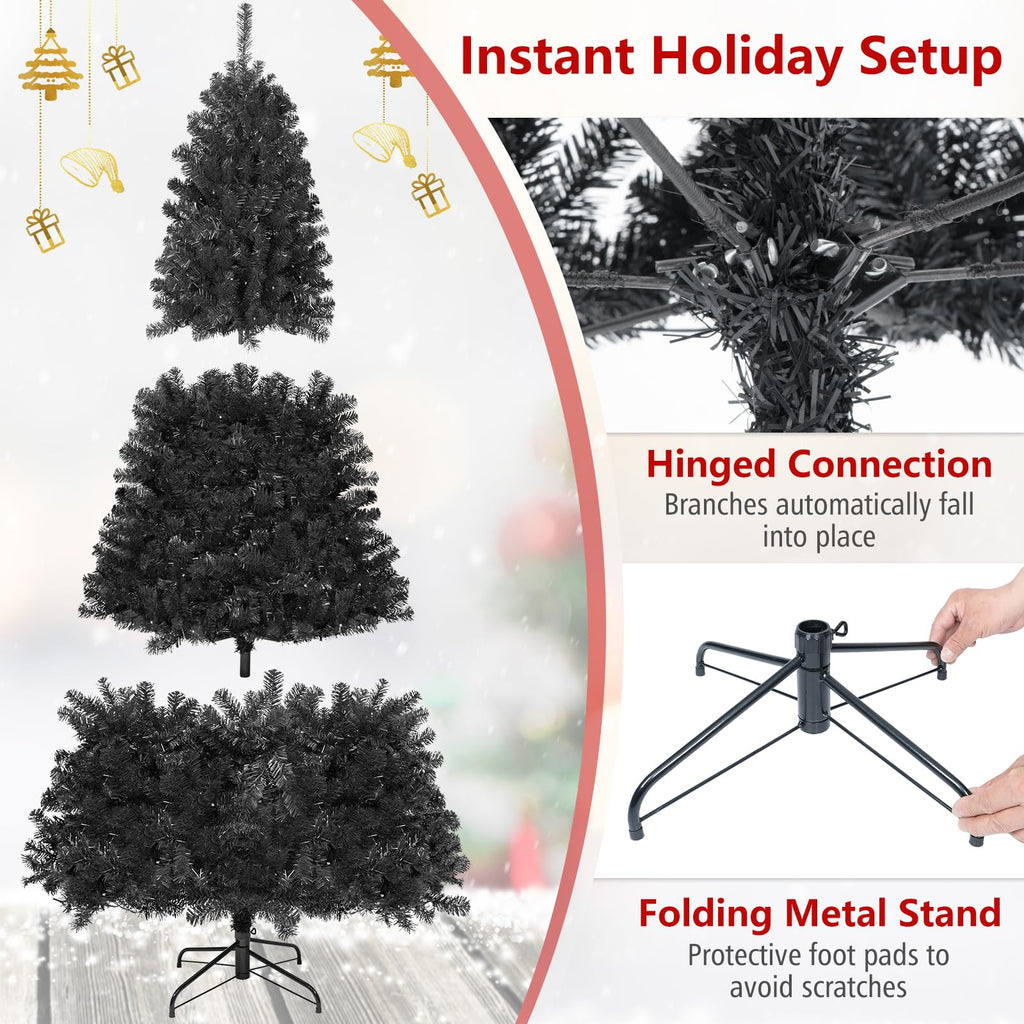 7ft Pre-Lit Black Christmas Tree, Artificial Halloween Tree