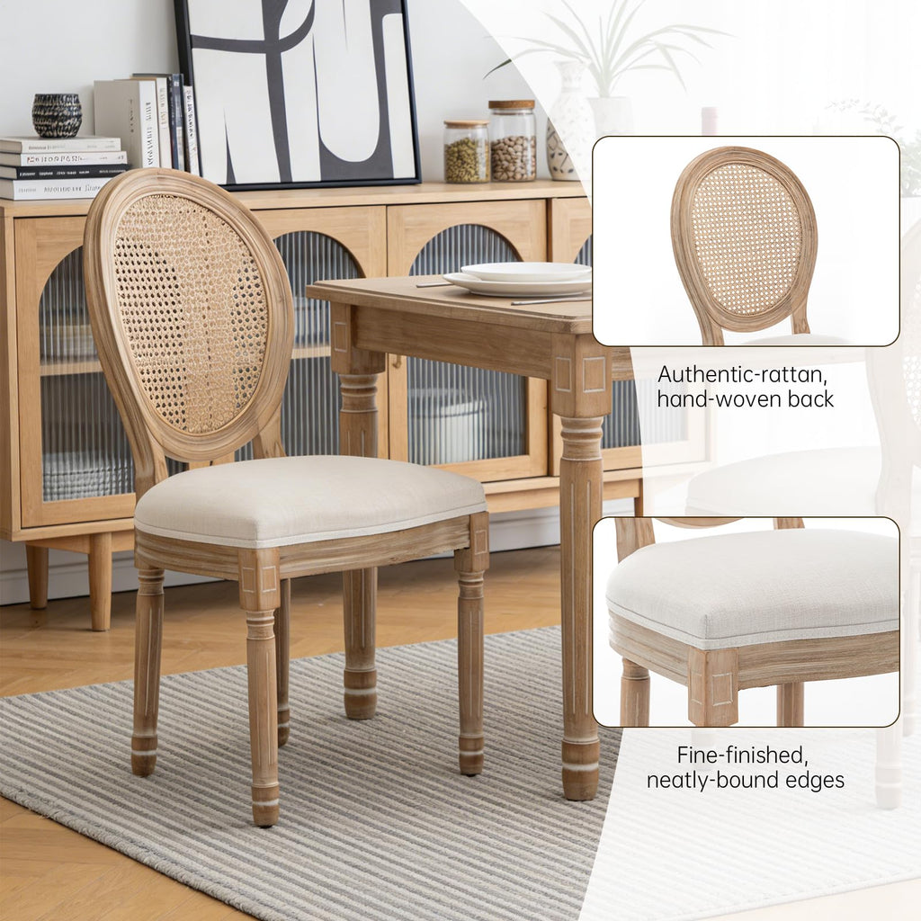 French Country Solid Wood Dining Chair, Upholstered Seat & Back