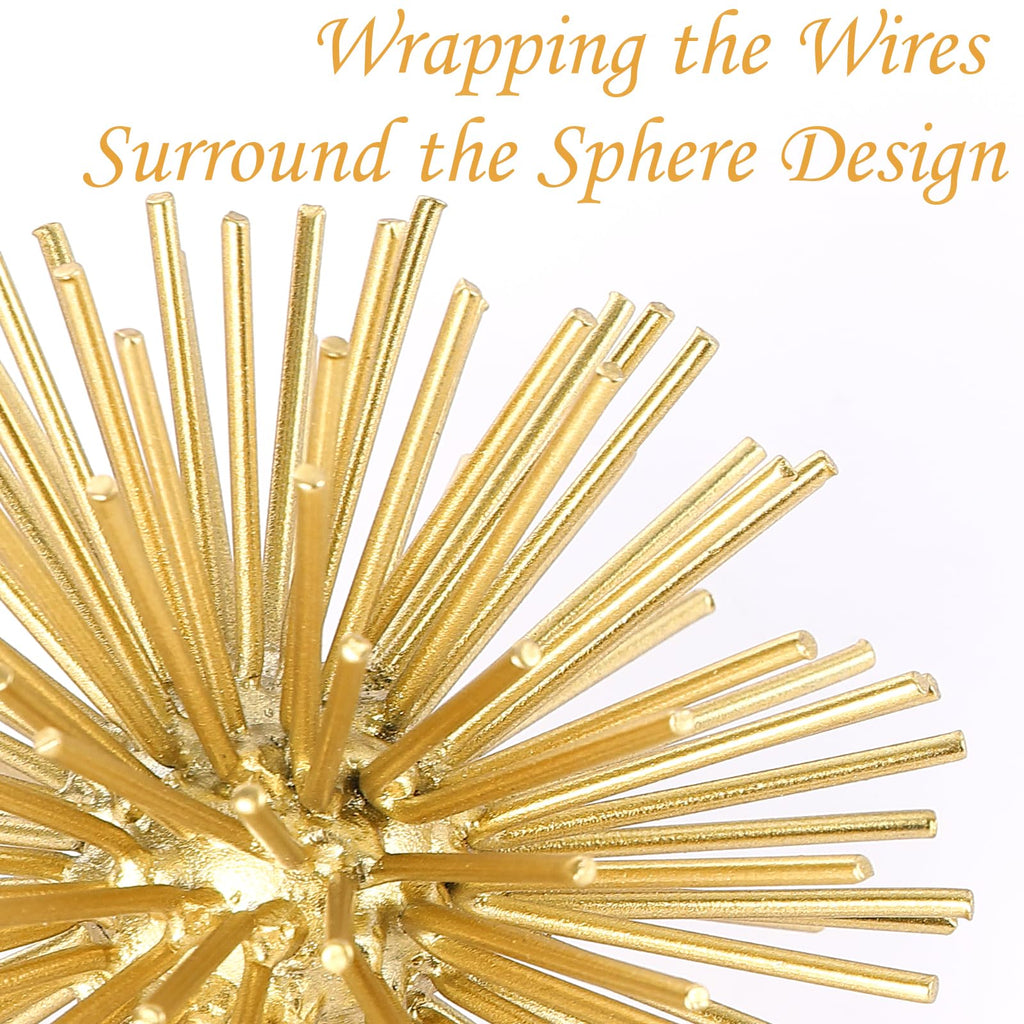 Gold Sphere Decor, Metal Gold Starburst Tabletop Sculpture Decor, Modern Metal Starburst Centerpiece, Spike Ball
