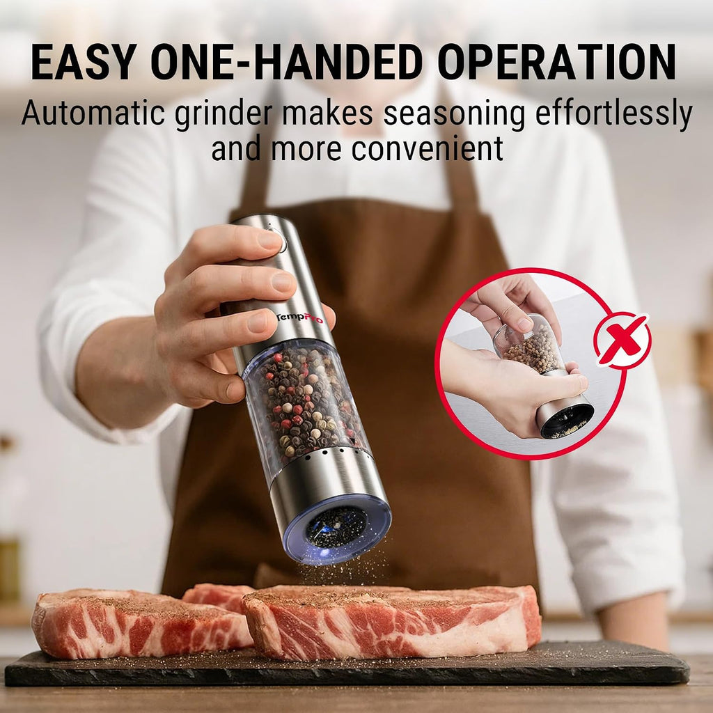 Rechargeable Electric Salt and Pepper Mill Set with Large Capacity - Set of 2
