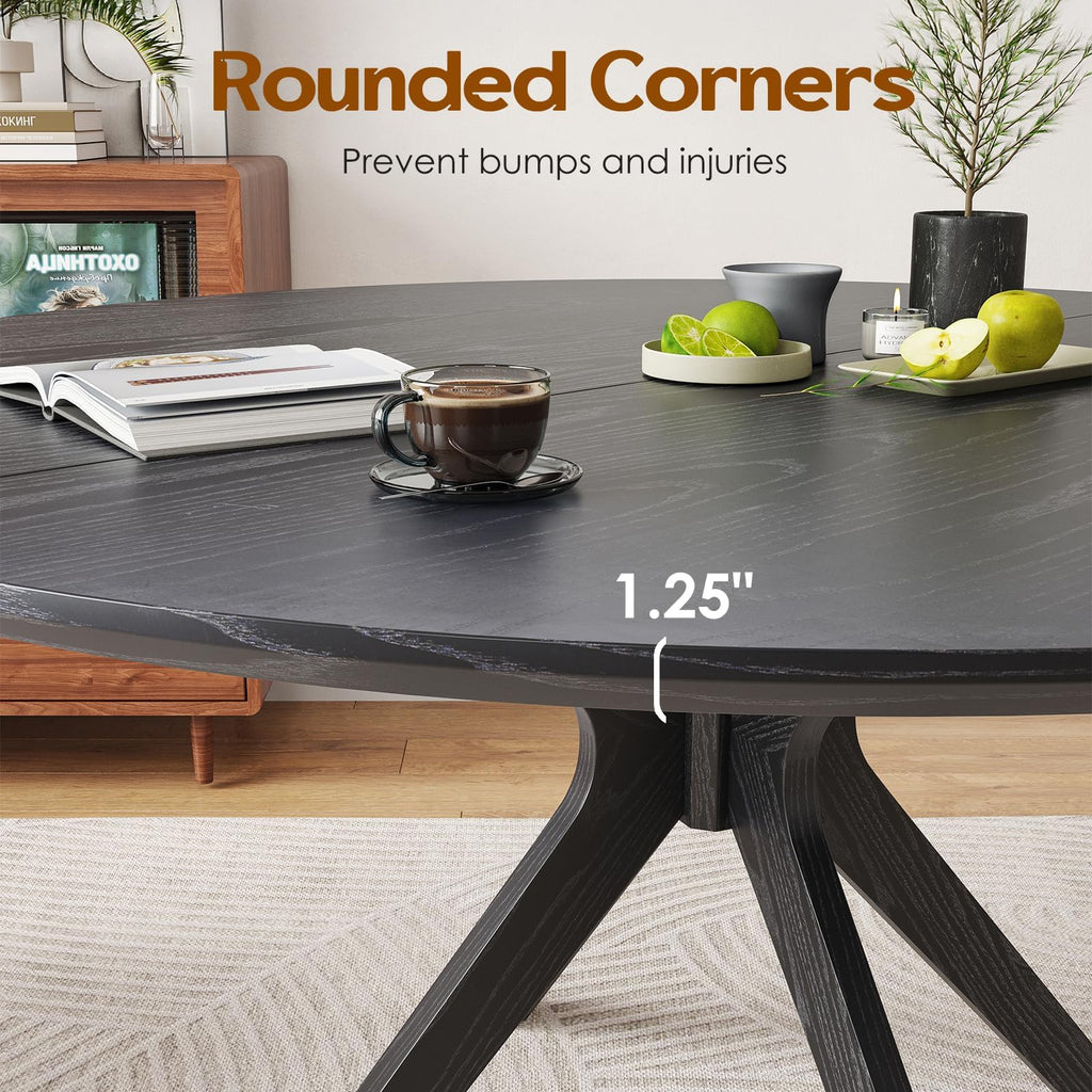 47.2" Solid Wood Round Dining Table for 4-6 People with Intersecting Pedestal Base, Circle Kitchen Tables, Black