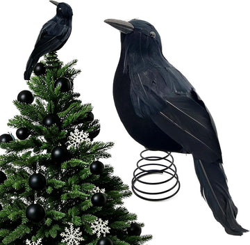 Halloween Black Crow Tree Topper Gothic Black Feathered Crow Christmas Tree Topper Raven Tree Top Ornament