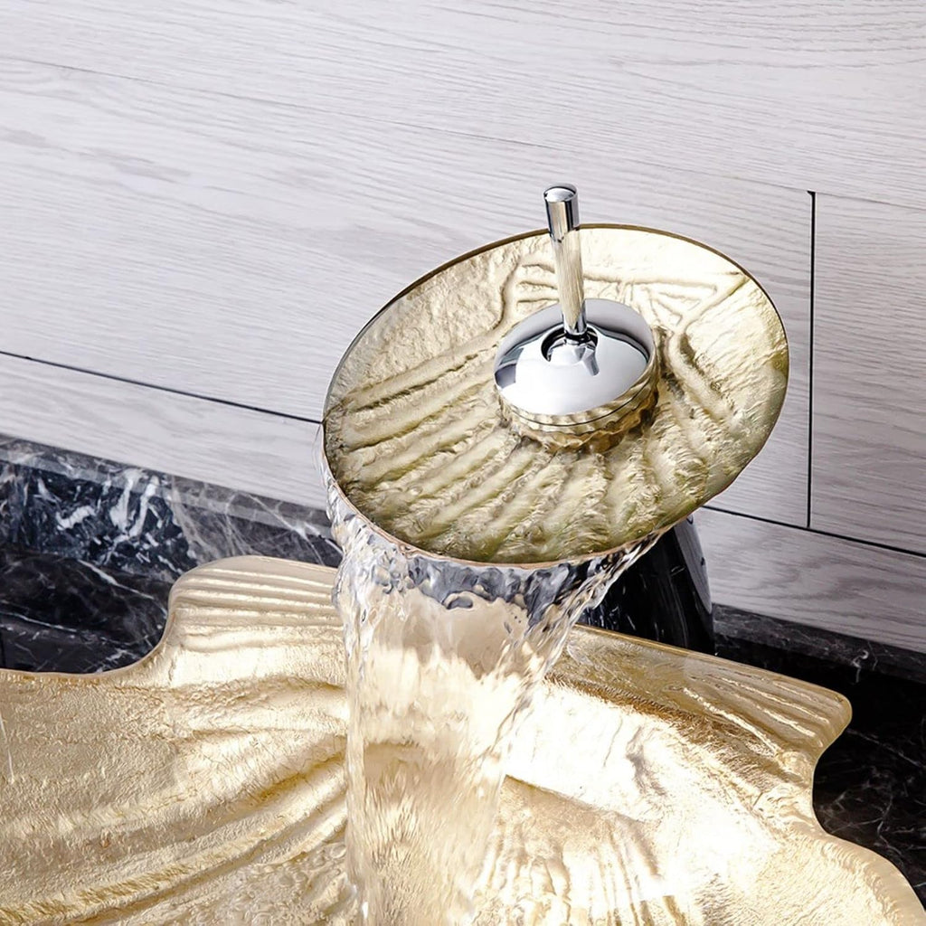 Bathroom Vessel Sink and Faucet Combo Bathroom Sink Tempered Glass Bowl Lavatory Sink Above Counter Vessel Vanity Sink