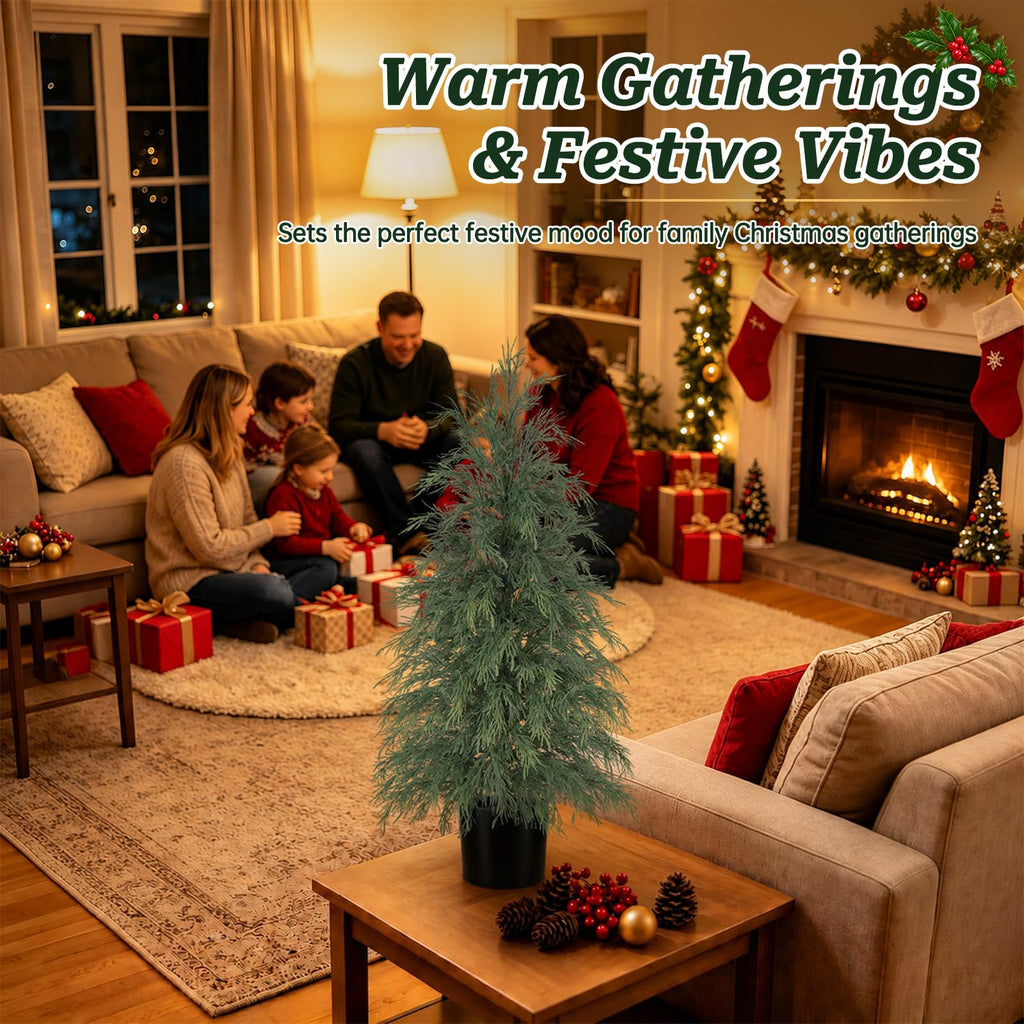 2PCS Faux Arborvitae Cedar Trees with Pot, 3FT UV-Anti Decor