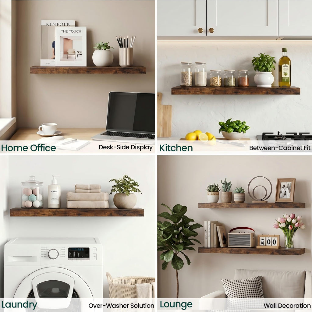 1.5" Thick Floating Shelves for Wall, 16"x6.5" Wall Mounted Shelf, Wall Storage Shelf, No Sag, Easy Install Wood Grain