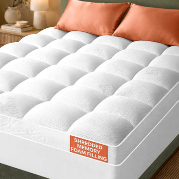 Ultra-Thick Shredded Memory Foam Queen Size Mattress Topper - Breathable & Balanced Pad for Back Pain Relief with