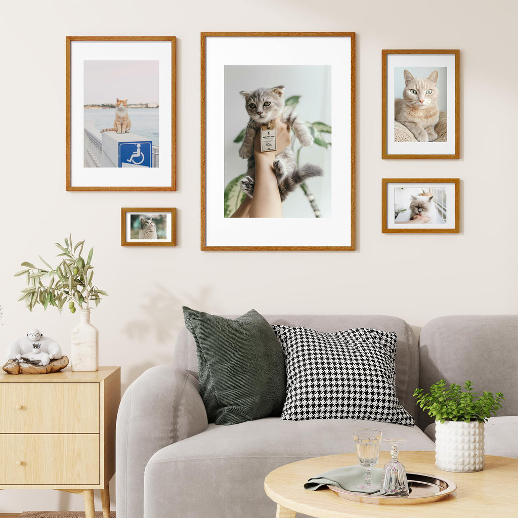 14x24 Picture frame with mat for 11x17, Solid Teak Tempered Glass, Teak