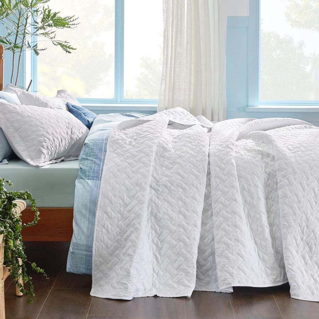 Quilts Queen - Lightweight Bedspreads Queen with Basket Weave Pattern, Soft Quilt Bedding Set, White Comforter Set