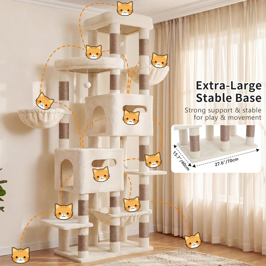 Cat Tree, 74.8'' Spacious & Tall Cat Tower for Large Cats -1