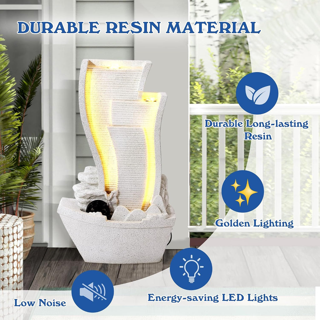 Garden Water Fountain Outdoor, Waterfalls Fountains with LED Light | Cascading Rock Freestanding Water Feature Indoor