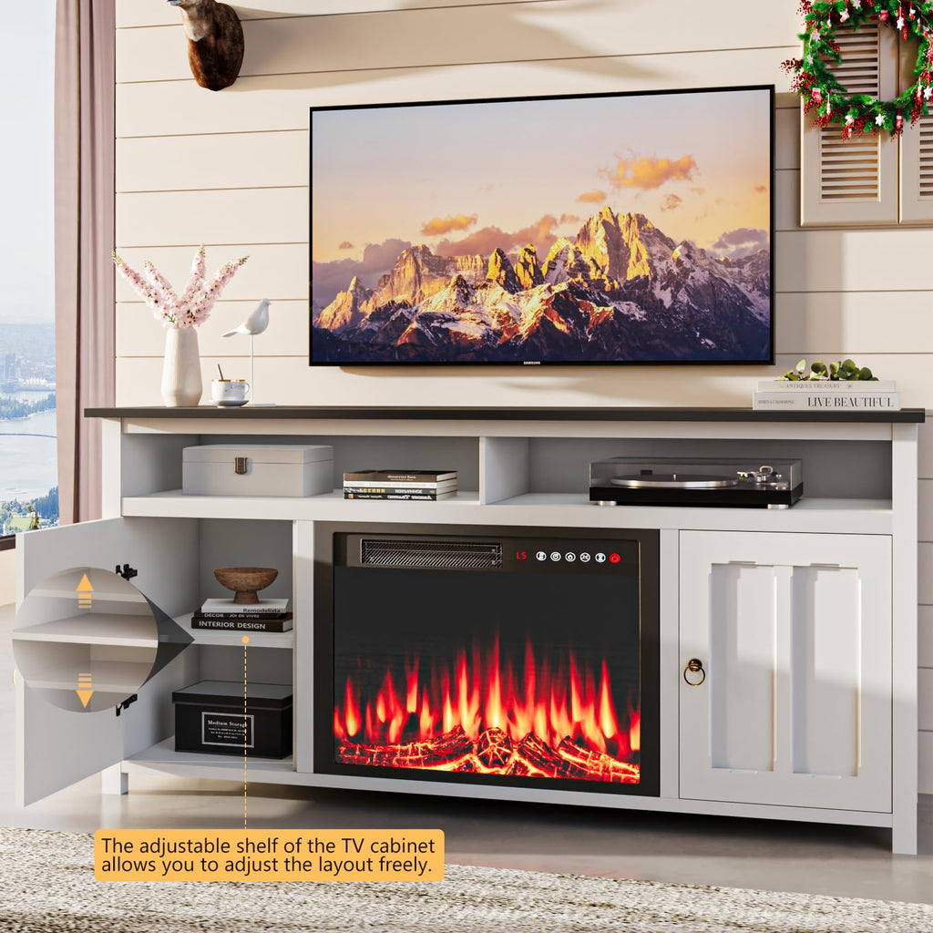 Farmhouse Fireplace TV Stand, 58" Modern Entertainment Center with 23" Fireplace for TVs up to 65 inch, Modern Media