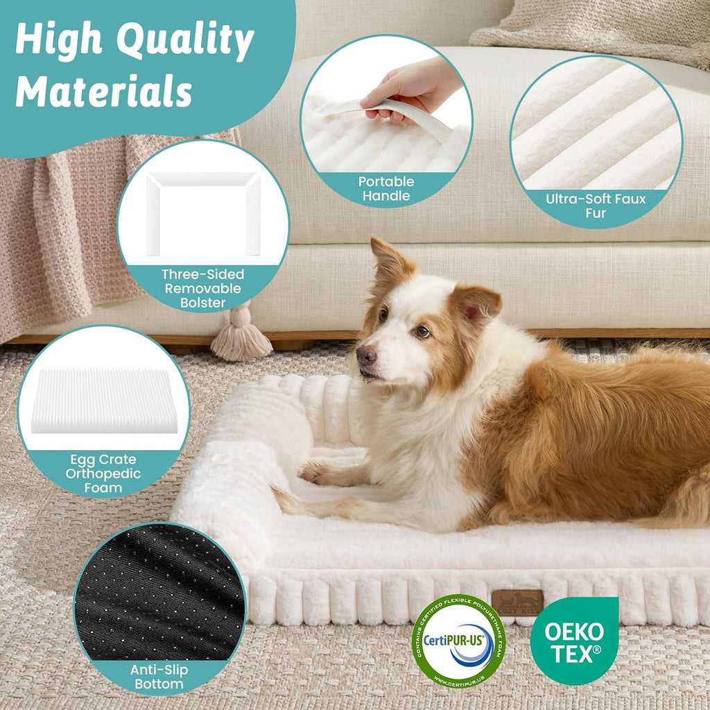 Faux Rabbit Fur Dog Bed for Large Dogs, Cream