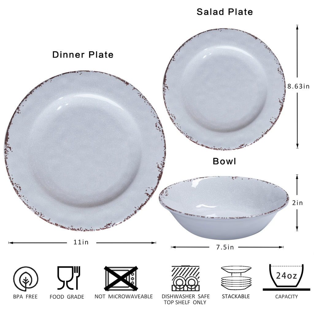 18-Piece Rustic Farmhouse Melamine Dinnerware Sets for Indoor Outdoor Use