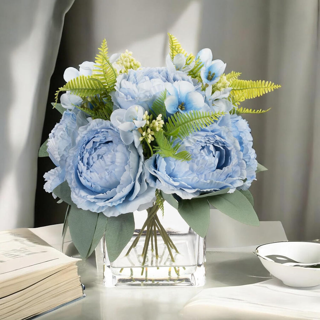 Artificial Flower Arrangement with Vase,Mixed Artificial Silk Peony Flower in Vase for Decoration Home Office