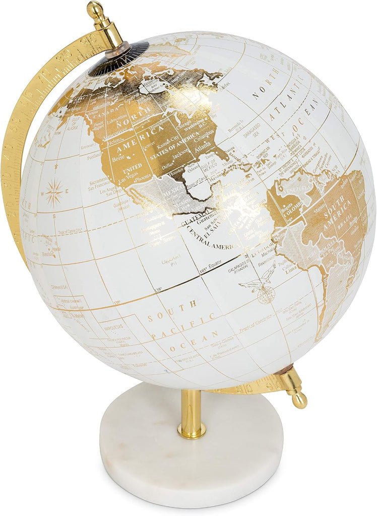 Abbott Collection 57-LATITUDE-18 Spinning Small Decorative Globe, White/Gold, 11" H