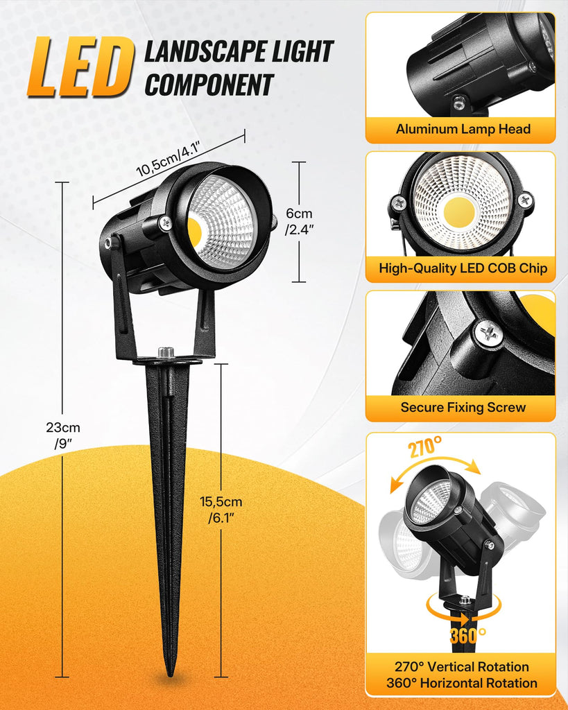 6W 700LM Low Voltage Landscape Lighting, 12V AC/DC 3000K Warm White LED Low Voltage Landscape Lights, IP65 Waterproof