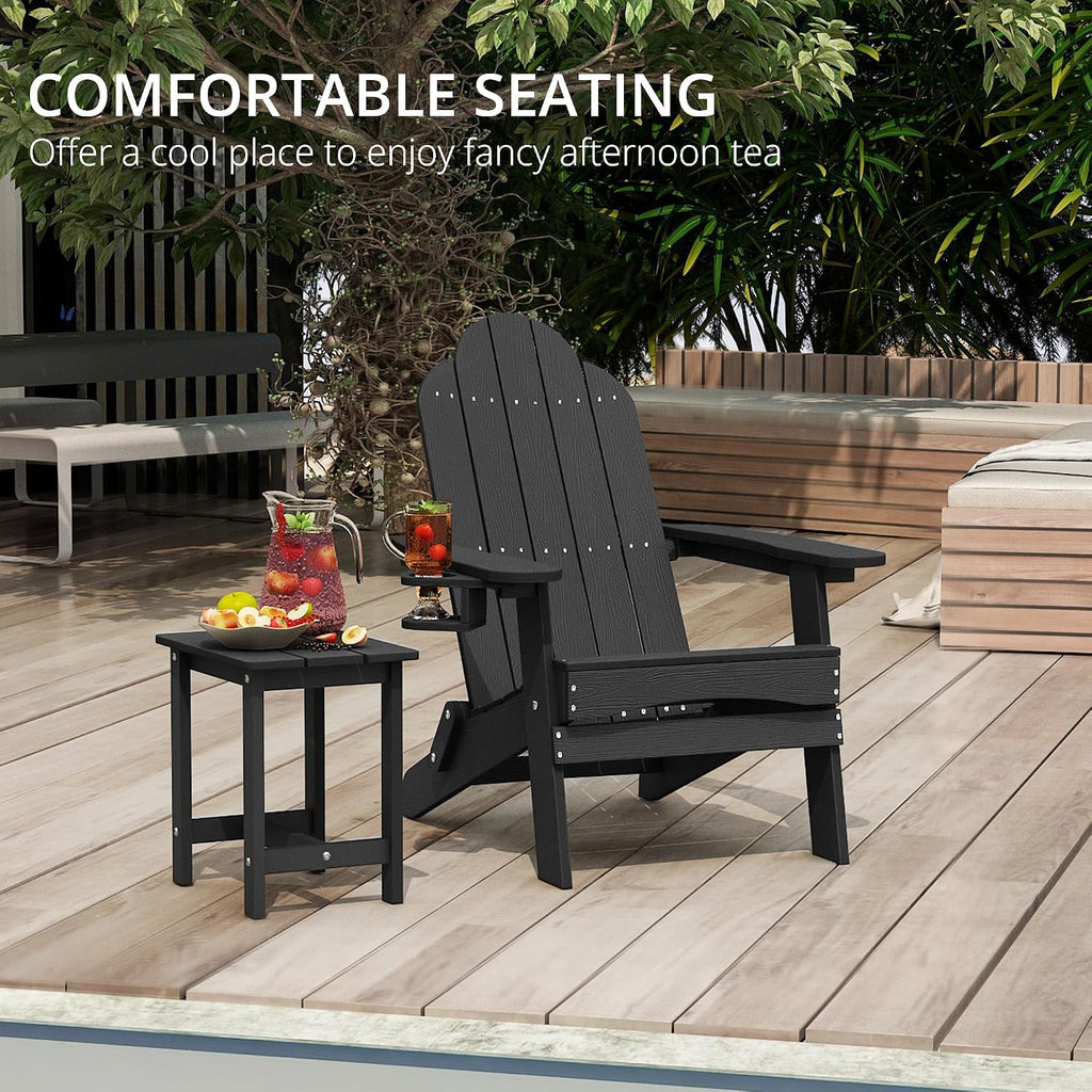 Folding Adirondack Chairs Set of 4, HDPS Fire Pit Chairs, Black | All-weather-resistant, ergonomic curved design