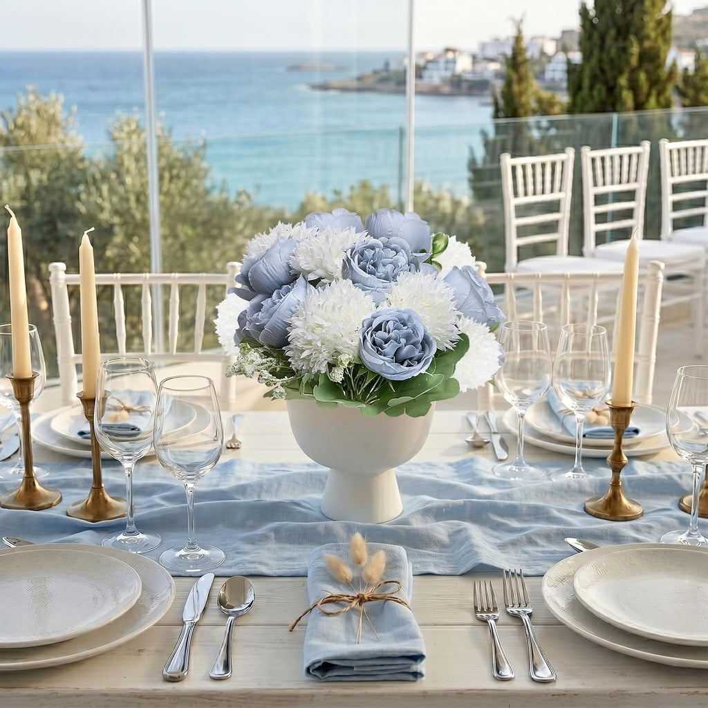 Bundles Peonies Artificial Flowers Bulk, Dusty Blue & White - Set of 32