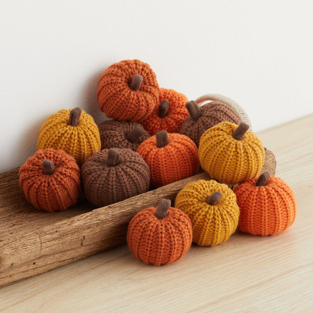 Mini Knit Pumpkins, Orange, Set of 12 (Mini Orange Set 12)