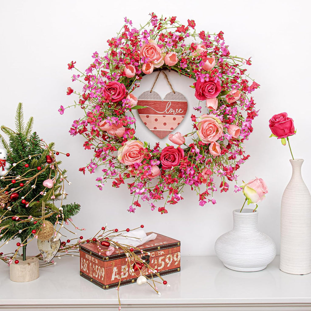 Valentines Day Wreaths for Front Door 22 Inch Valentines Wreath Artificial Valentine's Day Wreath with Red Pink Roses