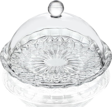 7'' Glass Cake Plate with Dome, Clear Cake Stand with Lid - Set of 2