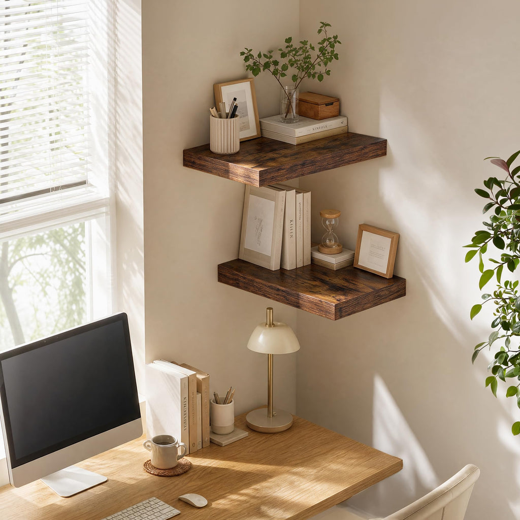 Floating Shelves for Wall 10 Inch Deep, 48 Inch Width Wall Mounted Storage and Display Set of 2 (Retro Brown)