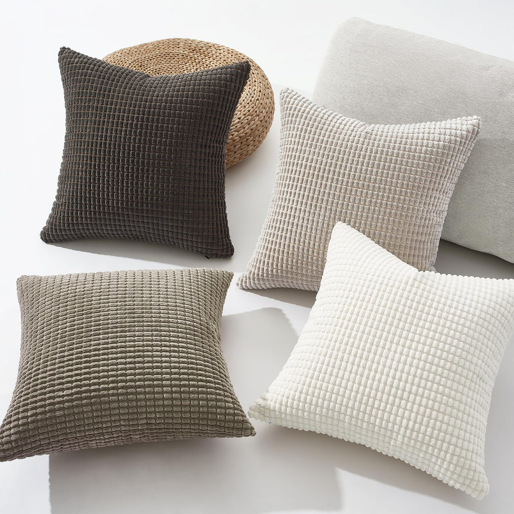 Neutral Grey Pillow Covers Set of 4, Boho Sofa Throw Pillows Covers for Couch-Multi Combo 20" x 20" Set of 4-Corduroy