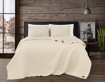 Vintage Washed 100% Cotton 3-Piece Quilt Set in Natural, Solid Color, Oeko-TEX Certified