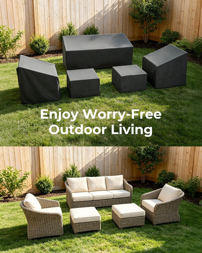 5 Piece Patio Furniture Covers Set - Heavy-Duty 600D Oxford Fabric Waterproof 3-seater Sofa 79"W + 2 Armchairs 33"W +