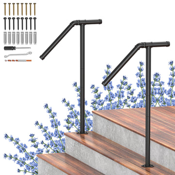 2 Pack Hand Rails for Outdoor Steps Fit 1 to 2 Step, HandRails Outdoor Stair Railing, Sturdy Single Post Metal Porch