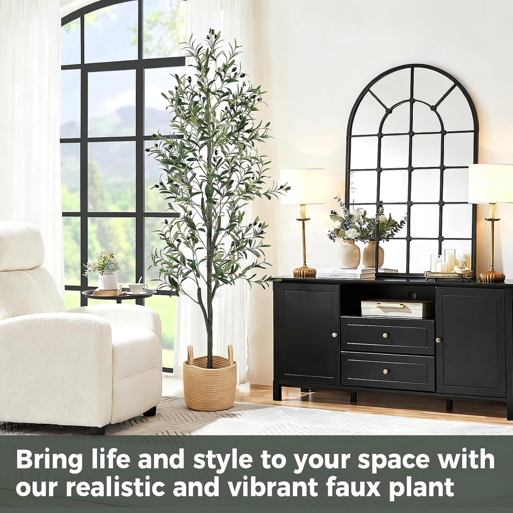 Olive Trees Artificial Indoor 6FT, Faux Olive Tree with Woven Basket & Natural-Looking Wood Trunk, Realistic Leaves &