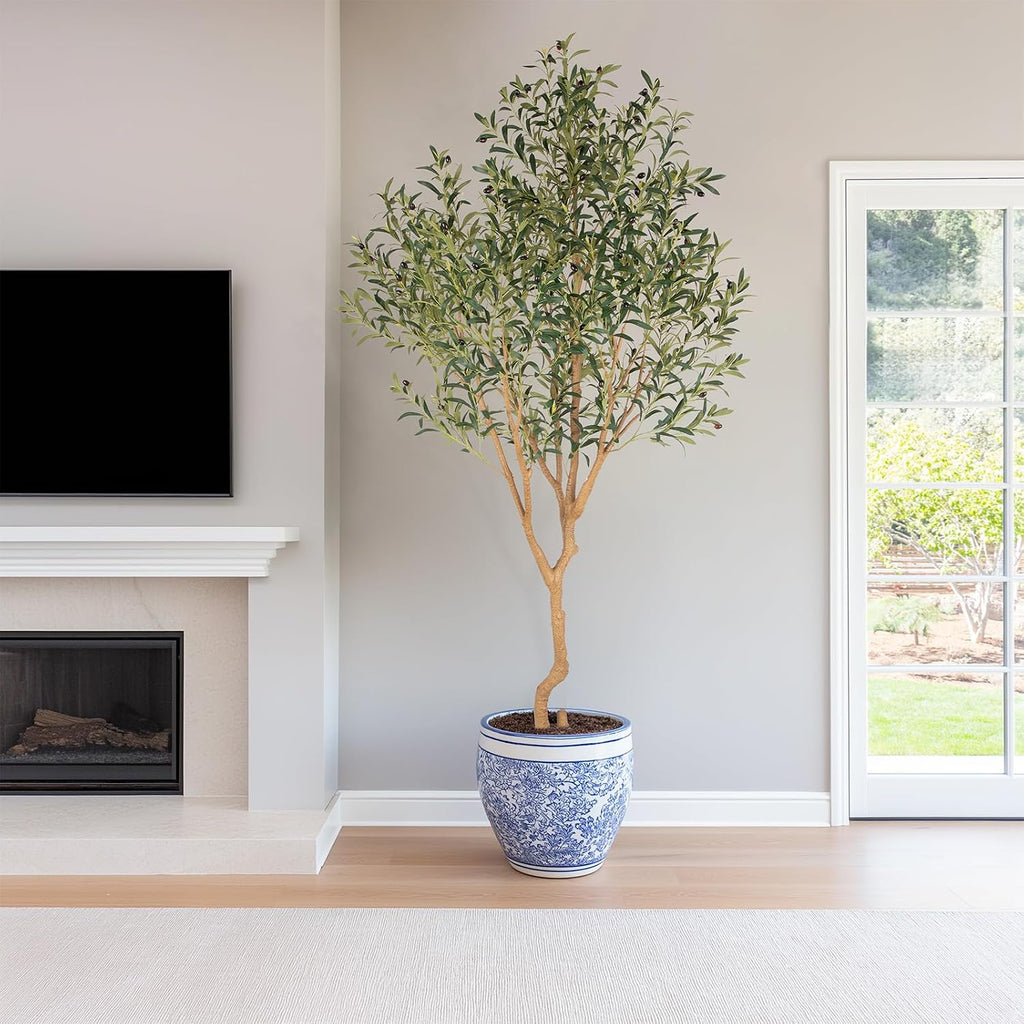 Tall Faux Olive Tree,8ft(96in) Realistic Potted Silk Artificial Olive Tree, Fake Olive Trees Indoor with Green Leaves