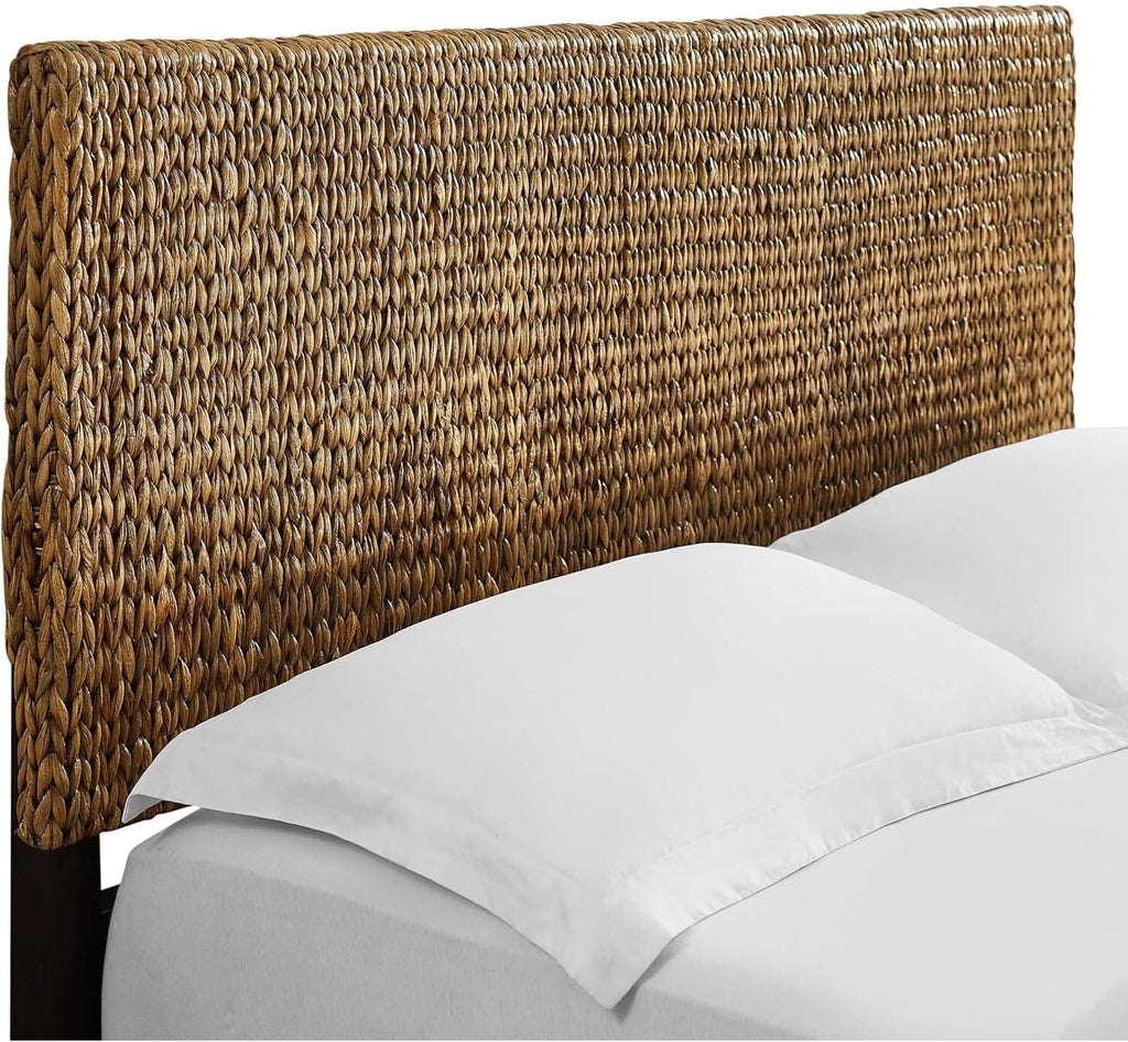 Coastal Handwoven Seagrass King Headboard with Matte Black Feet