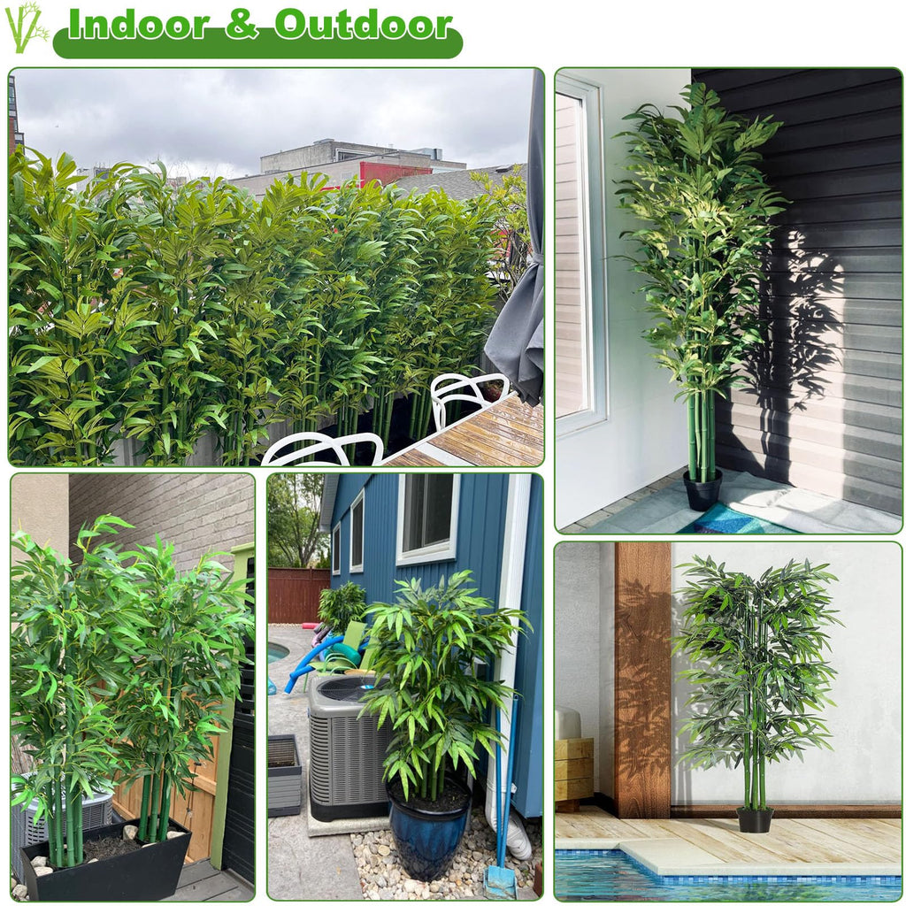 4/5/6/7ft Artificial Bamboo Tree 10 Pack, Fake Bamboo Plant with Encrypted Silk Leaves for Garden Yard Indoor Outdoor