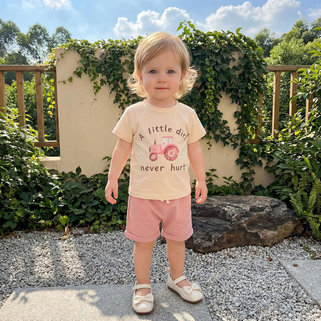 Toddler Baby Girl Summer Clothes Letter Graphic Print Short Sleeve T-Shirt Tops and Shorts 6 12 18 24M 2 Set