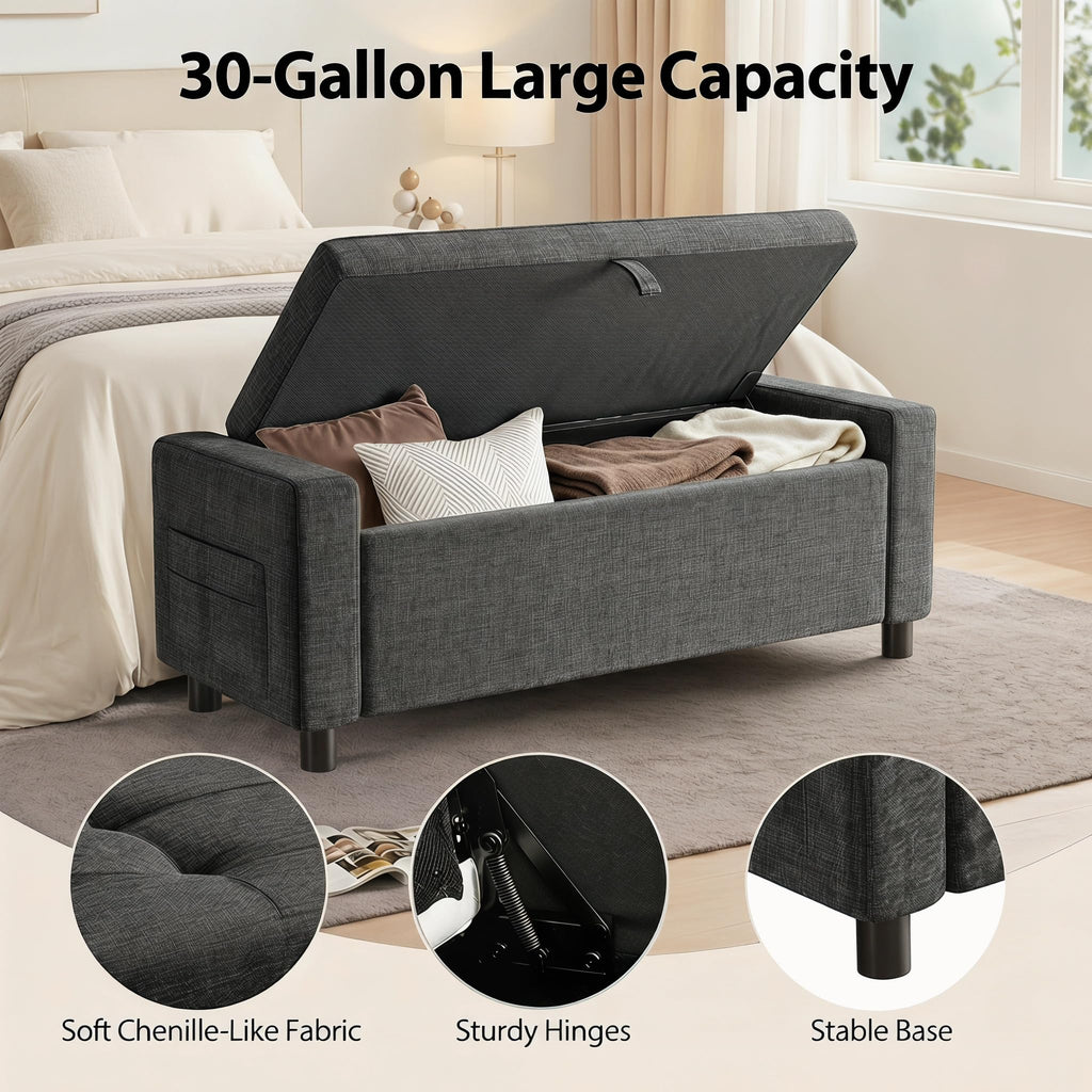 Rectangle Ottoman with Storage Bench End of Bed, Grey