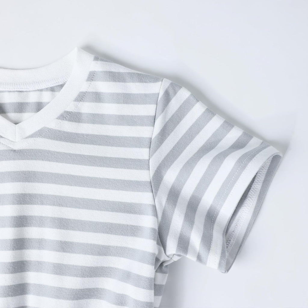 Girls' Striped Dress Elastic Waist Short Sleeve Spring Summer Casual Dress -13