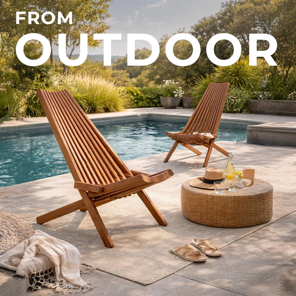 Wooden Folding Tamarack Chairs, FSC Certified Acacia Low Profile Adirondack Chairs, Wood Folding Chair for Outdoor