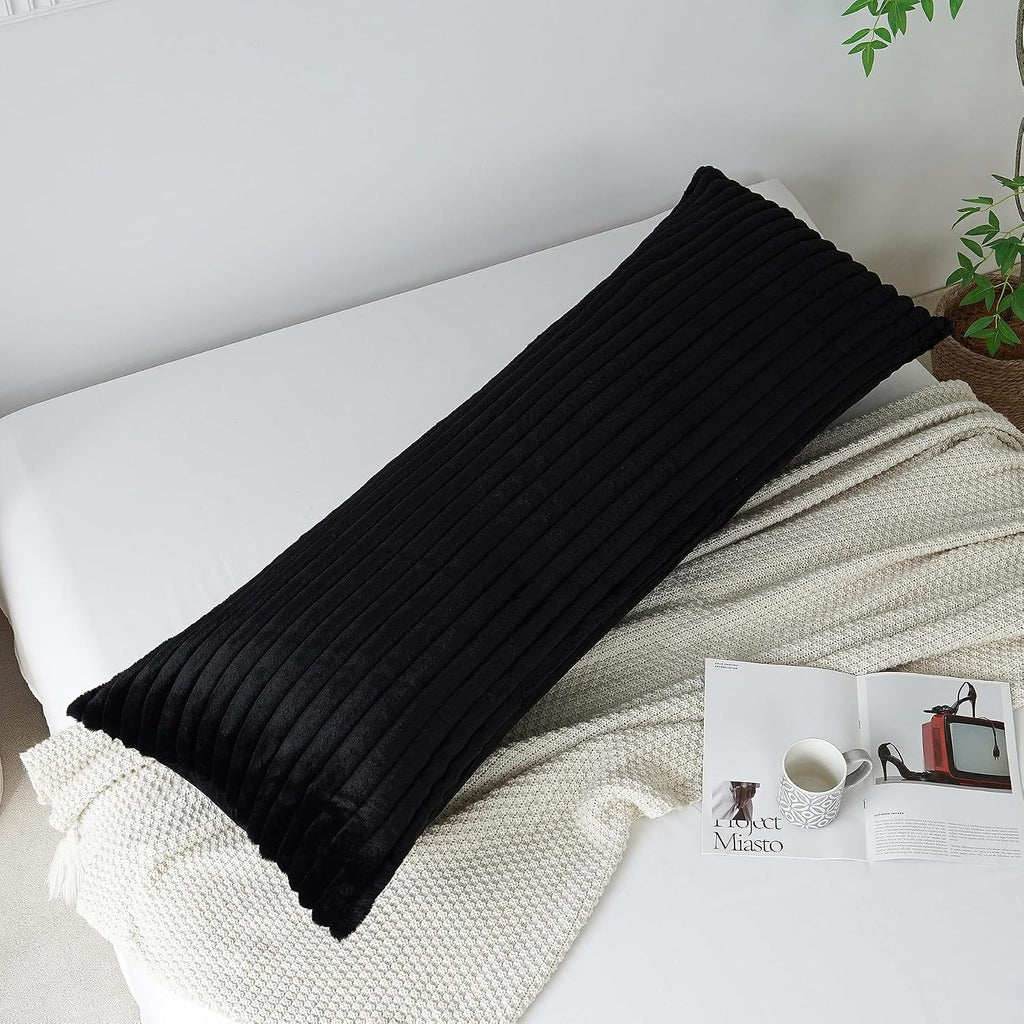 Full Body Pillow with Fluffy Stripe Faux Fur Removable Cover, Long Bed Pillow Adult 20x54 Inches for Side Sleeper and