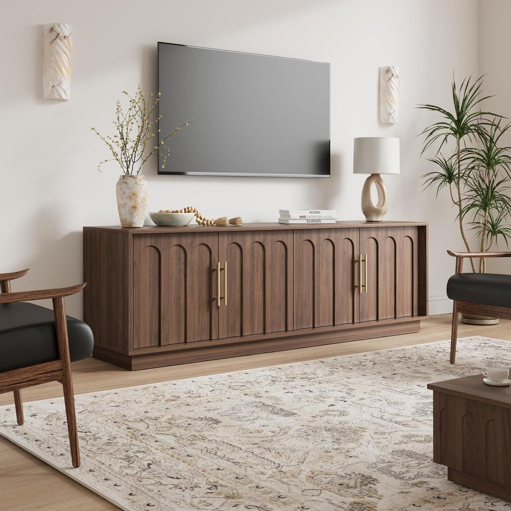 TV Stand for 75 Inch TV and Coffee Table Set of 2, Arched Design with Wood Grain Finish, Media Console with