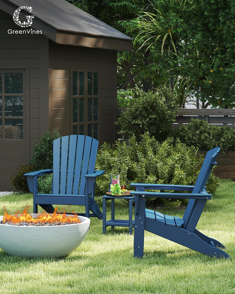 Oversized Adirondack Chairs Set of 2, HDPE All Weather, Blue | 21.6" Extra-Wide Seat | 400 lb Capacity | Stable