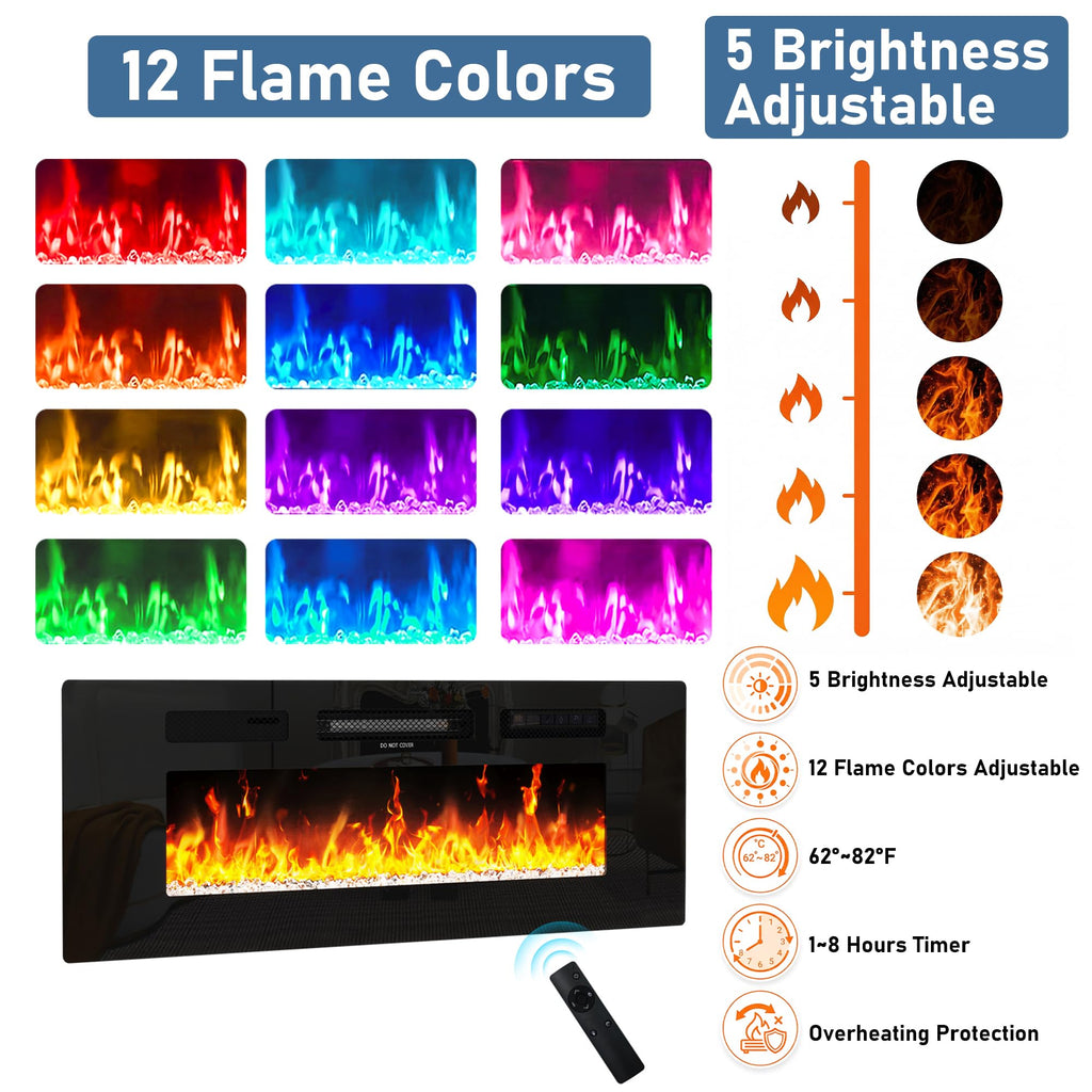 82.6" Fireplace TV Stand w/40 Electric Fireplace for 95in TVs, 26.5" Tall High Gloss Entertainment Center