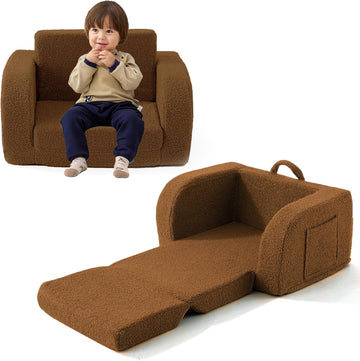 Toddler Chair, in-1 Foldable Kids Couch for 1-3 Years Old, Brown