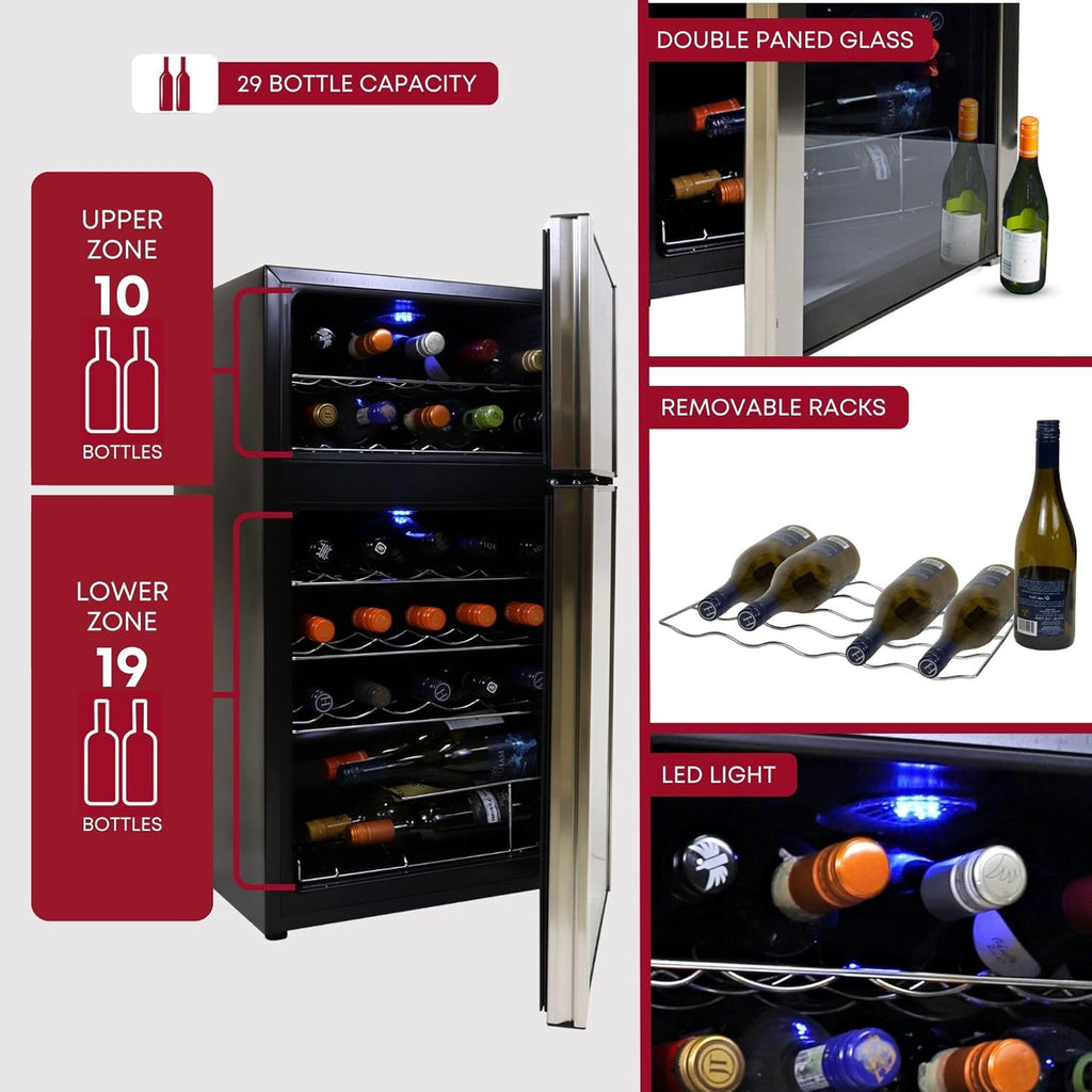 29 Bottle Wine Fridge - Wine Cooler with Glass Door, 3 Cu ft (86 L) Beverage Can