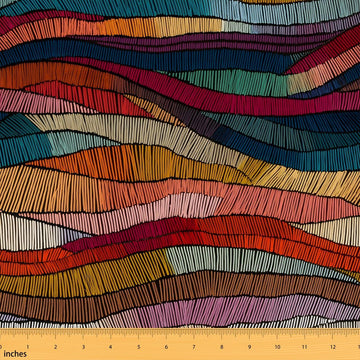 Boho Fabric by The Yard Bohemian Wavy Upholstery Fabric for Sewing Crafting Rainbow Embroidered Waves Print Indoor