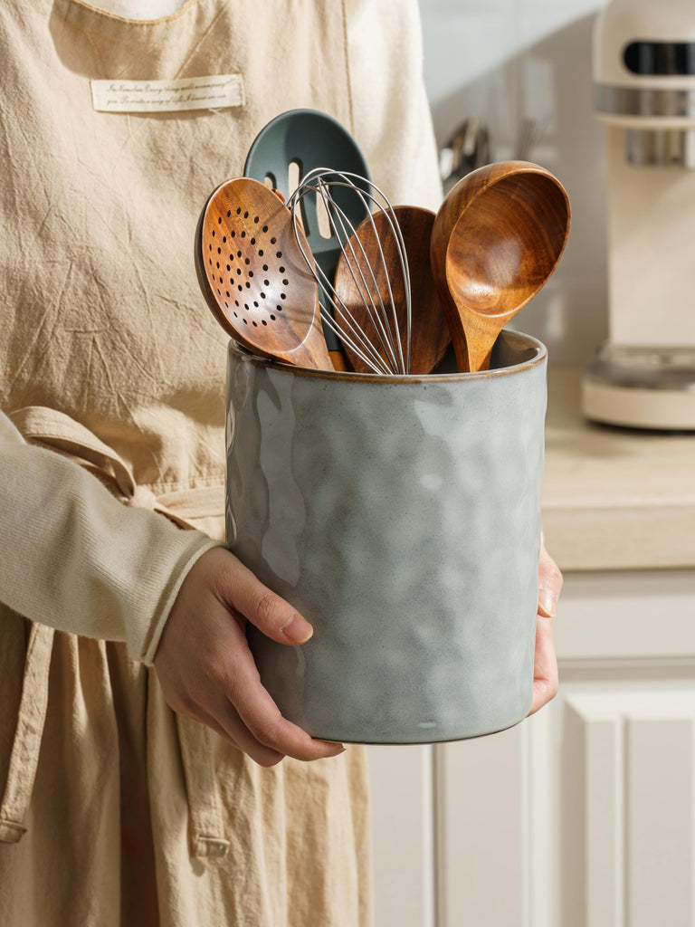 Ceramic Utensil Holder, 7.2"+5.8", Set of 2, Gray