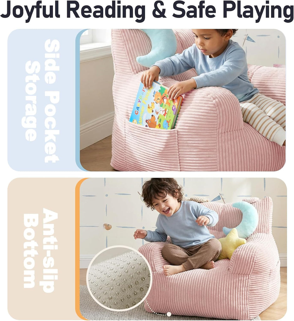 Kids Bean Bag Chair with 2 Plush Toys, Comfy Bean Bag Sofa