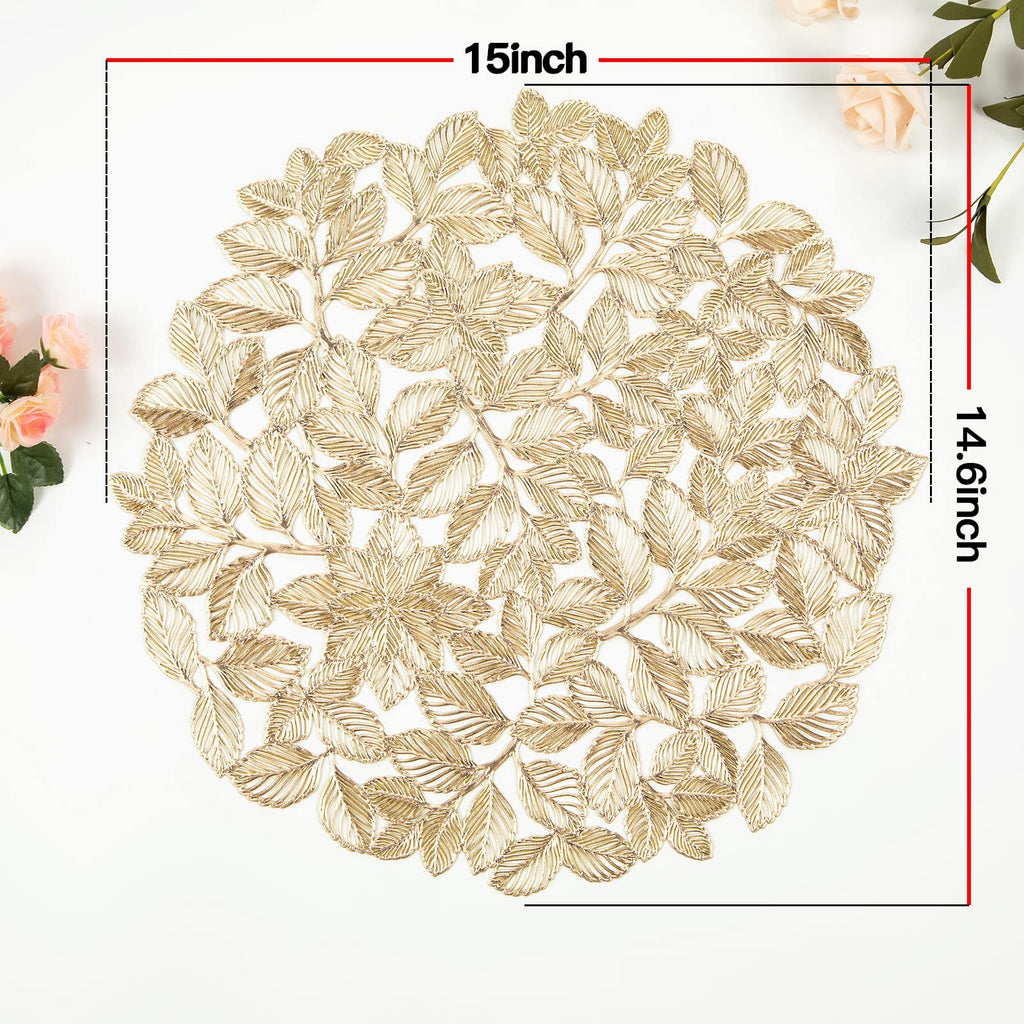 Gold Leaf Placemats Set of 8 Metallic Round Table Placemats